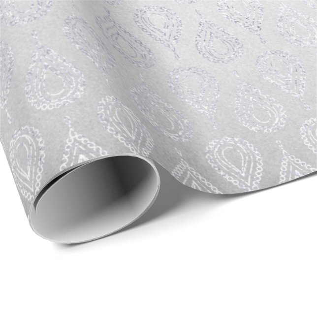 Silver Gray Floral Paisley Peacock Ornament Wrapping Paper (Roll Corner)