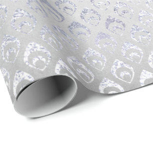 Silver Gray Floral Peacock Royal Shiny Wrapping Paper