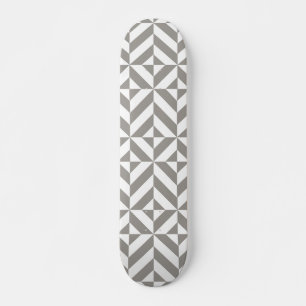 Silver Gray Geometric Deco Cube Pattern Skateboard