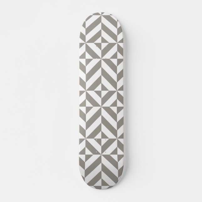 Silver Gray Geometric Deco Cube Pattern Skateboard (Front)