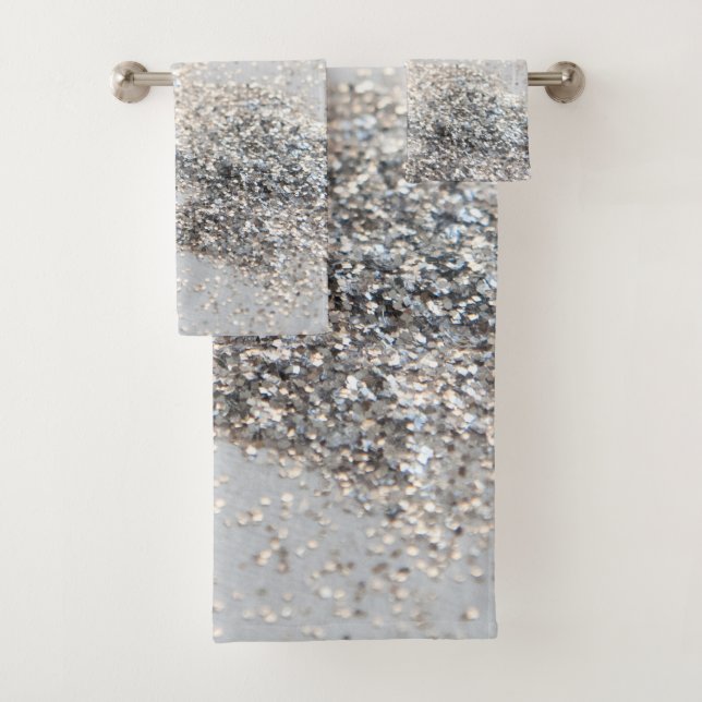Silver Gray Glitter #2 Bath Towel Set (Insitu)
