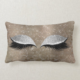 Silver Gray Glitter Black Glam Make Up Gold Sequin Lumbar Cushion