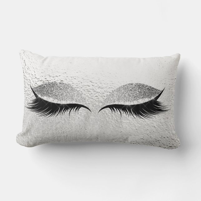 Silver Gray Glitter Black Glam Make Up Gray Lumbar Cushion (Front)
