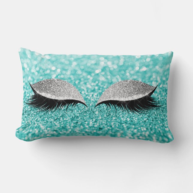 Silver Gray Glitter Black Glam Makeup Tiffany Aqua Lumbar Cushion (Front)