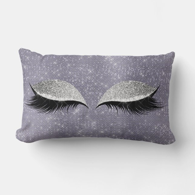 Silver Gray Glitter Black MakeUp Purple Sequin Lumbar Cushion (Front)