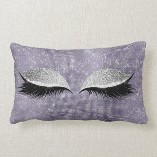 Silver Gray Glitter Black MakeUp Purple Sequin Lumbar Cushion
