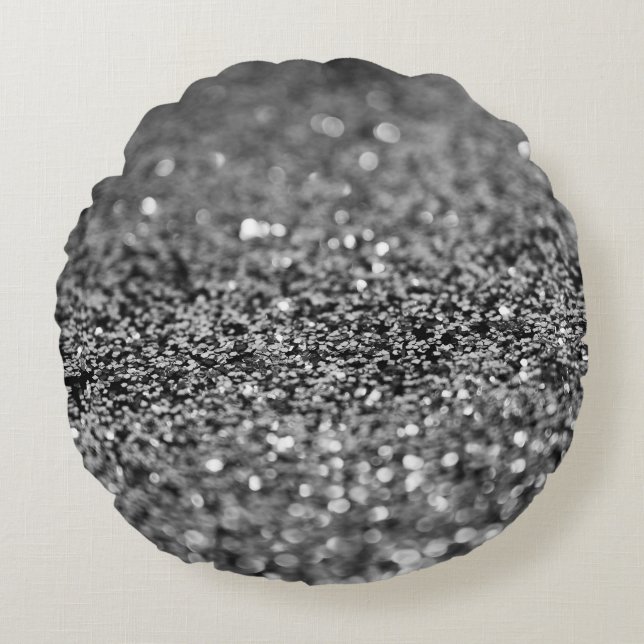 Silver Gray Glitter Bokeh Glam 2 Round Cushion (Front)