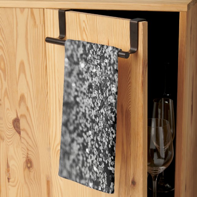 Silver Gray Glitter Bokeh Glam 2 Tea Towel (Thirds Fold)