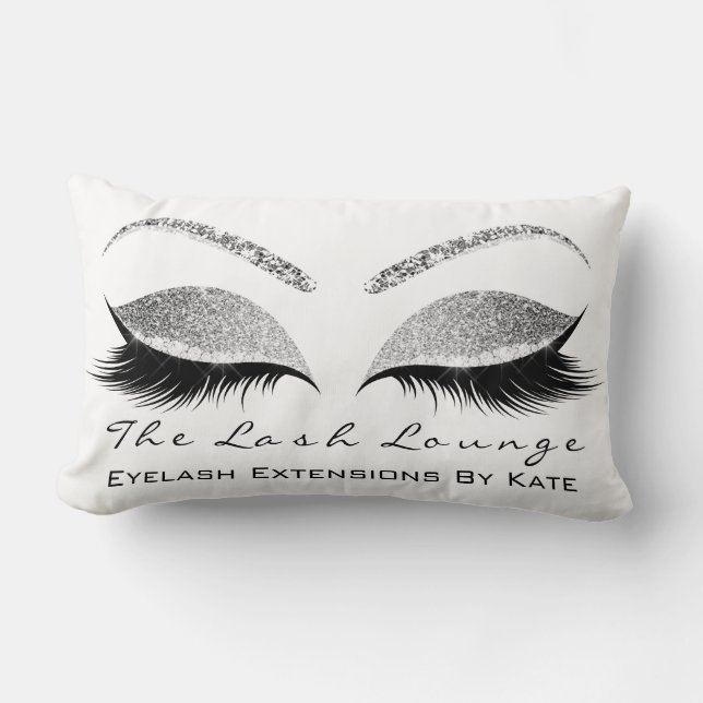 Silver Gray Glitter Glam Makeup Lashes Beauty Lumbar Cushion (Front)