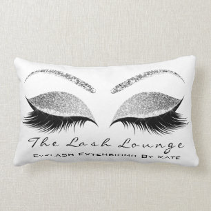 Silver Gray Glitter Glam Makeup Lashes Beauty Lumbar Cushion