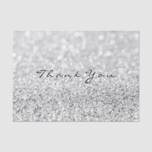 Silver Gray Glitter Metallic Thank You Name Tissue Paper