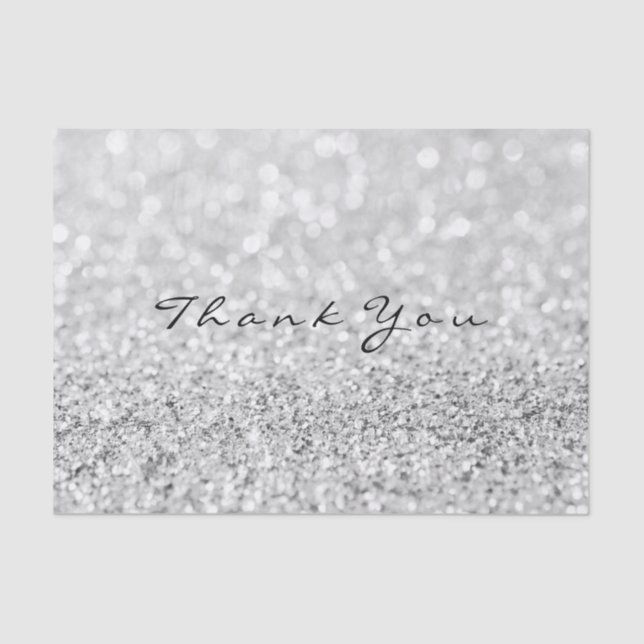 Silver Gray Glitter Metallic Thank You Name Tissue Paper (Front)