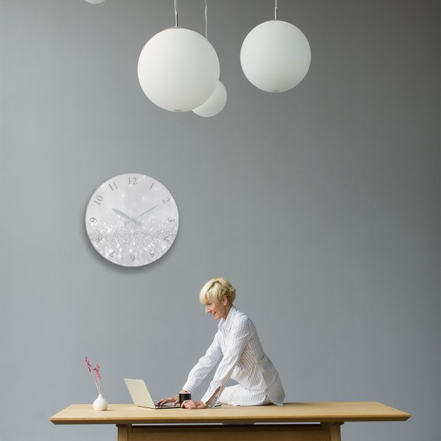 Silver Gray Glitter Minimal Metallic Monochromatic Large Clock (Silver Gray Glitter Minimal Metallic Monochromatic Large Clock)