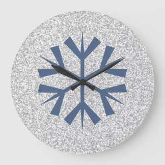 Silver Gray Glitter With Blue Snowflake Large Clock