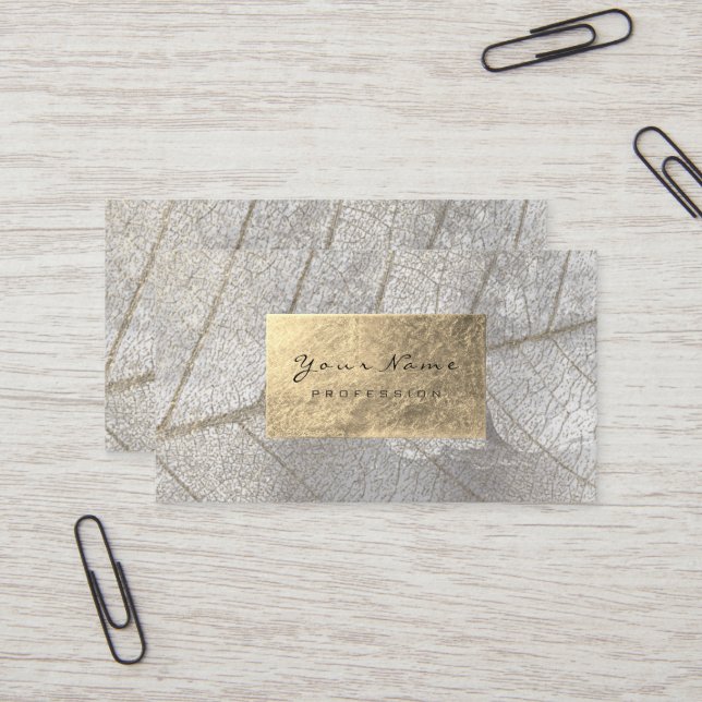 Silver Gray Gold Foil Botanical Cement Grungy Business Card (Front/Back In Situ)