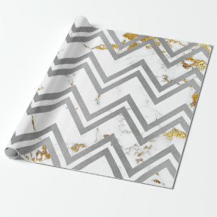 Silver Gray Gold Marble Carrara Chevron Zig Zag Wrapping Paper
