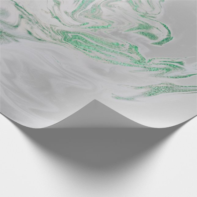 Silver Gray Green Emerald Mint Marble Shiny Glam Wrapping Paper (Corner)