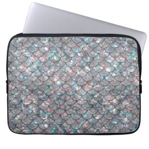 Silver Gray Grey Mermaid Fish Scales Holographic   Laptop Sleeve