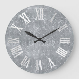 Silver Gray Grey Minimal Smoky Blue Roman Numbers Large Clock