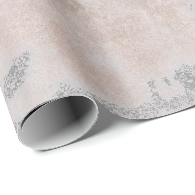 Silver Gray Grungy Marble Blush Pink Rose Gold Wrapping Paper (Roll Corner)