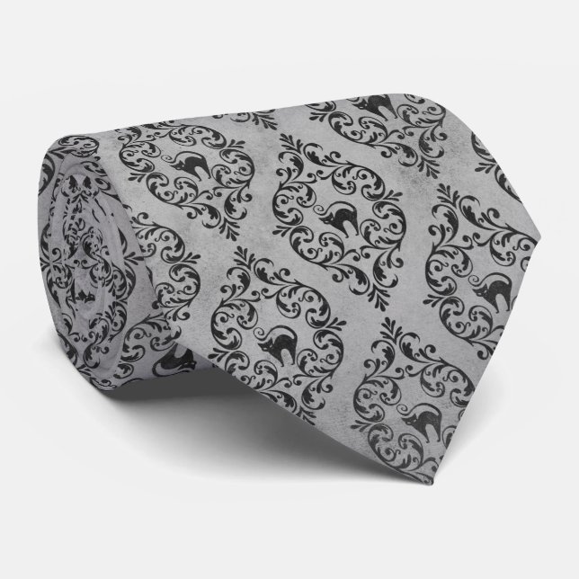 Silver Gray Halloween Cat TIE (Rolled)