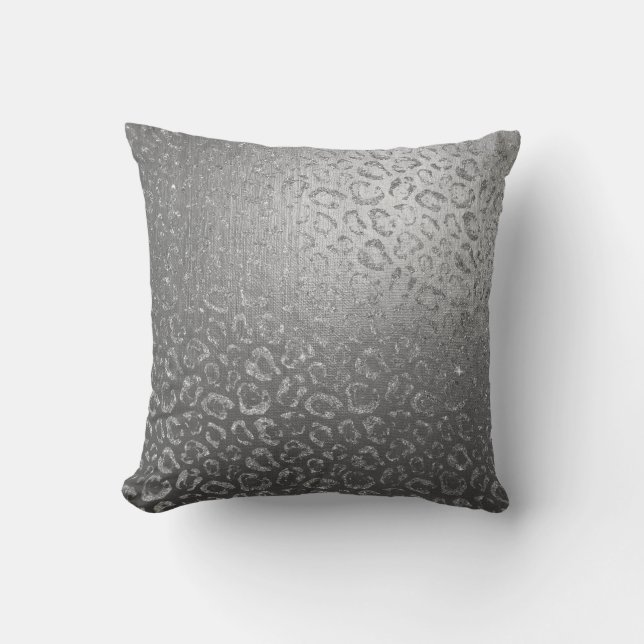 Silver Gray Leopard Skin Glam Safari Cushion (Front)