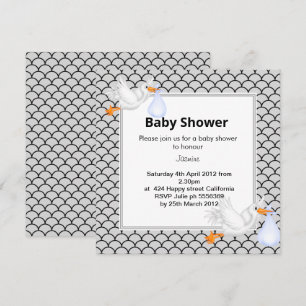 SILVER GRAY Mermaid stork baby shower invite