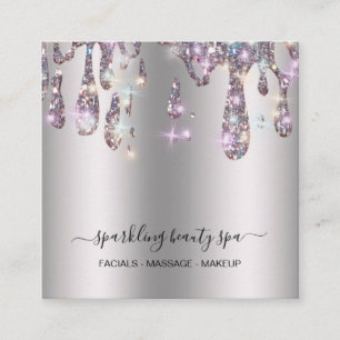 *~* SILVER GRAY Metal Drip Dripping GLITTER AP7  Square Business Card