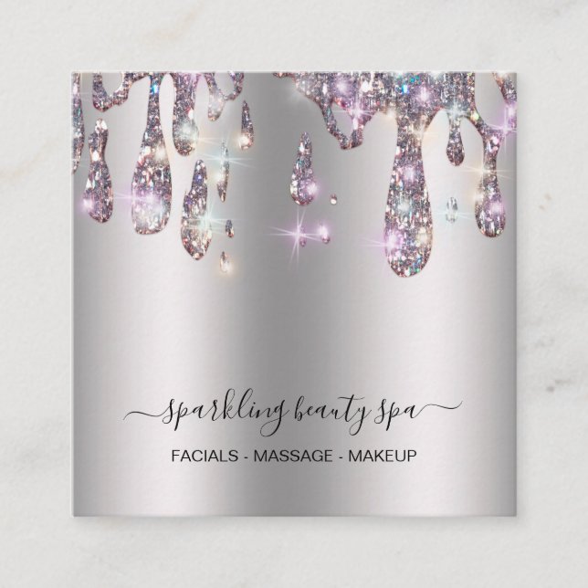 *~* SILVER GRAY Metal Drip Dripping GLITTER AP7  Square Business Card (Front)