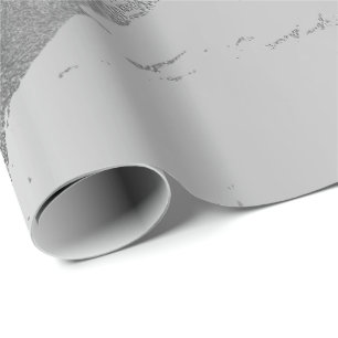Silver Gray Metallic Strokes Marble Shiny Glam Wrapping Paper