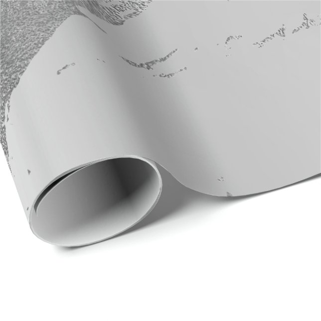 Silver Gray Metallic Strokes Marble Shiny Glam Wrapping Paper (Roll Corner)
