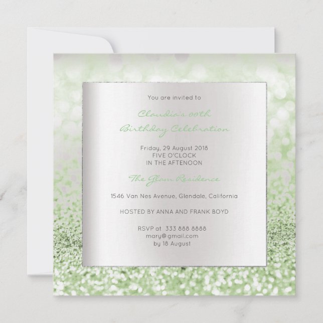 Silver Gray Minimal Birthday Mint Green Glitter Invitation (Front)