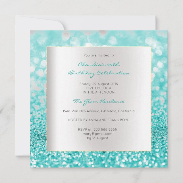 Silver Gray Minimal Birthday Ocean Glitter Invitation (Front)