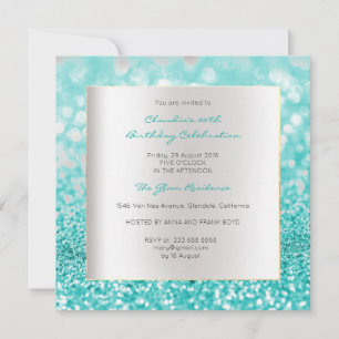Silver Gray Minimal Birthday Ocean Glitter Invitation