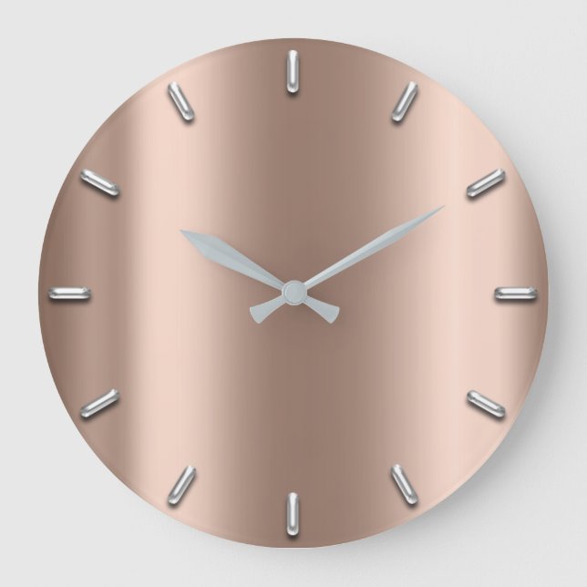Silver Gray Minimalism Skinny Blush Rose Gold Large Clock (Front)