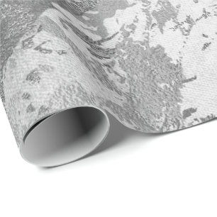 Silver Gray Monochrom Marble Shiny Metallic VIP Wrapping Paper