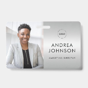 Silver Gray Photo ID Card with Custom Logo & Text Badge