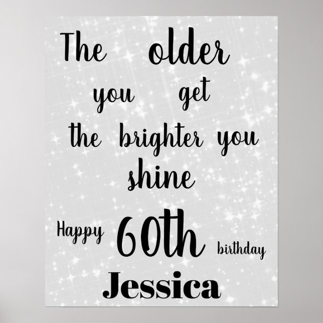 Silver Gray sparkle 60th Birthday Name Poster (Front)