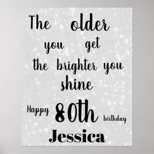 Silver Gray sparkle 80th Birthday Name Poster