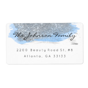 Silver Gray Sparkly Glitter Blue Brush Stroke