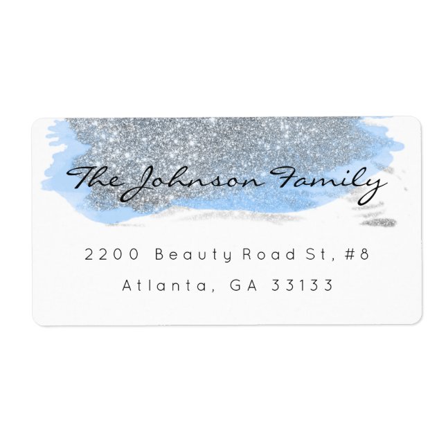 Silver Gray Sparkly Glitter Blue Brush Stroke (Front)