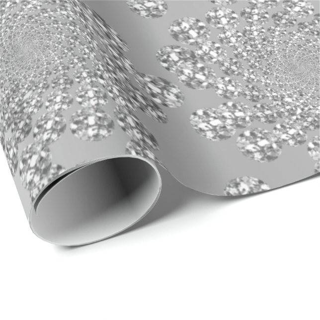 Silver Gray Swarovski Crystals Spiral Diamond Wrapping Paper (Roll Corner)