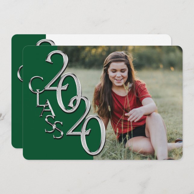 Silver Green 2020 Photo Graduation Invitation (Front/Back)