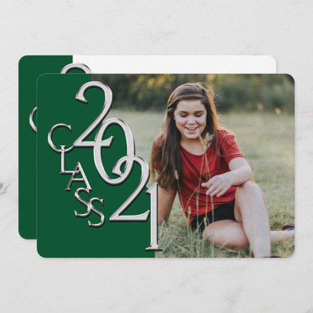 Silver Green 2021 Photo Graduation Invitation (Front/Back)