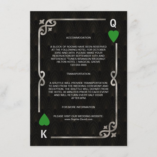 Silver Green Casino Vegas Poker Wedding Details Enclosure Card (Front)