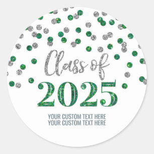 Silver Green Confetti Graduation 2025 Classic Round Sticker
