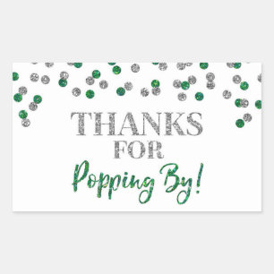 Silver Green Confetti Thanks for Popping By Rectangular Sticker