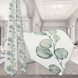 Silver Green Eucalyptus Greenery Wedding Ecru Tie