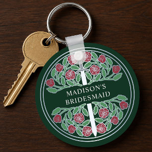 Silver Green Floral Bridesmaid Royal Wedding Gift Key Ring
