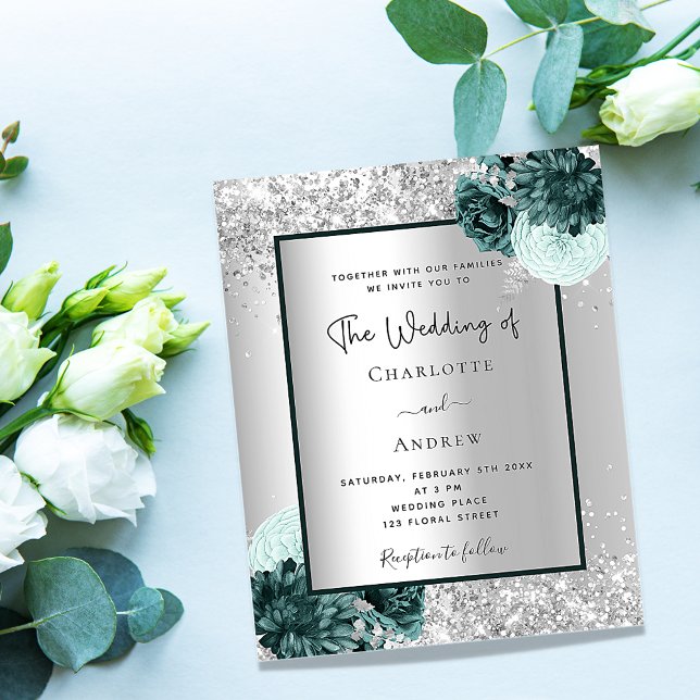 Silver green floral wedding invitation (Creator Uploaded)